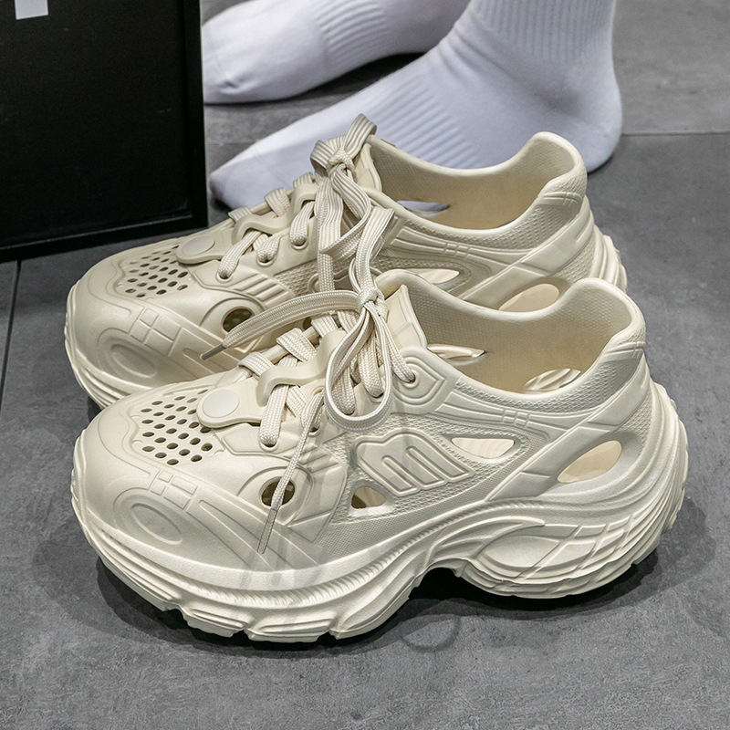 Croc Shoes Women's Summer Outer Wear Ins Trbottomy Fashion Lace-Up Thick Sole Increased Non-Slip Non-Slip Toe-Toe Daddy Shoes for Women