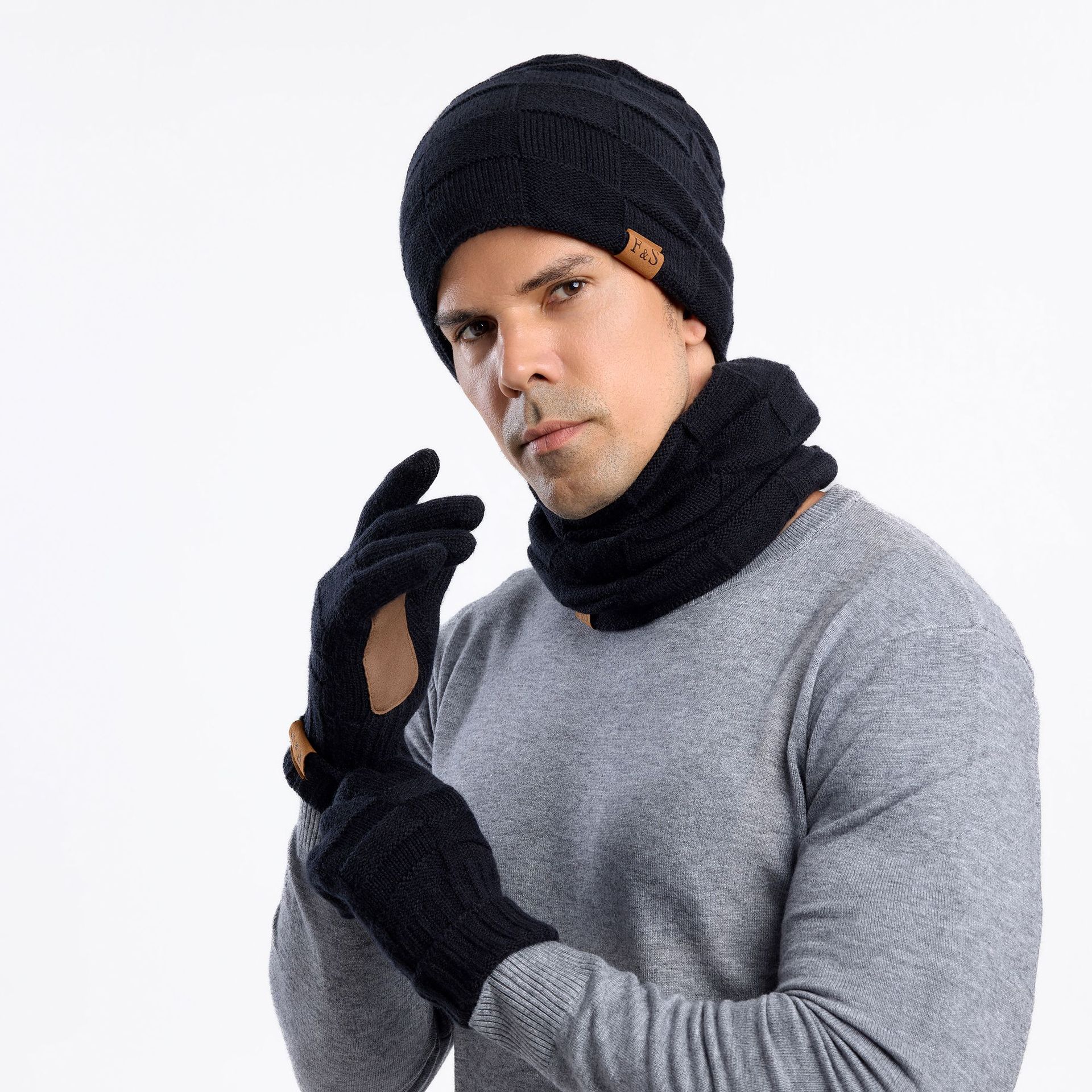 Amazon Hat, Scarf, Gloves, Three-Piece Set, Snow-Protecting Ear Protection Knitted Hat for Men, Versatile Winter Scarf and Velvet for Women