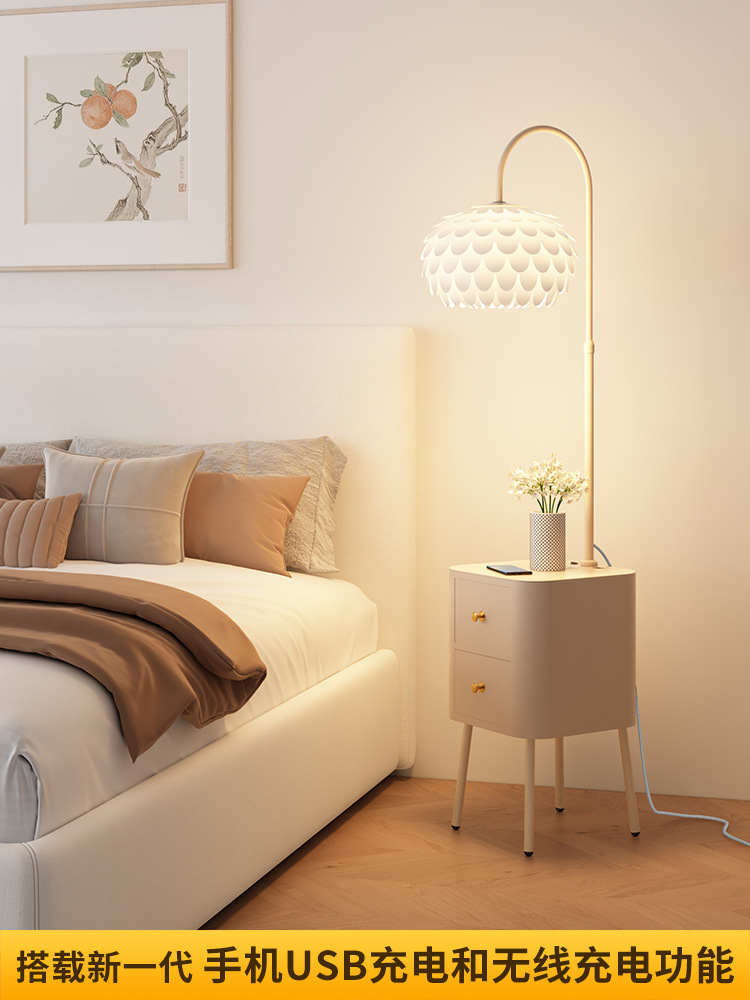 Cream Bedside Table with Lamp New Light Luxury Children's Smart Flat Replacement Small Narrow Side Table Storage Rack Table Lamp Integrated