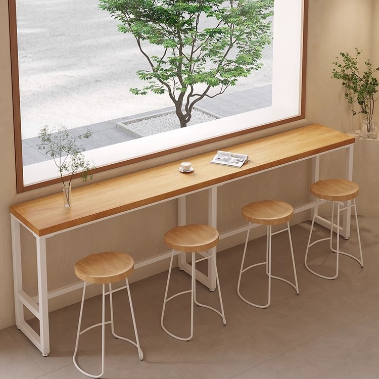Wall bar table home balcony long narrow table milk tea shop bar leisure solid wood high leg table and chair combination