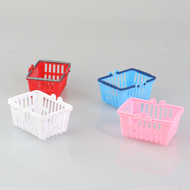 Children's play house supermarket double handle mini shopping basket basket simulation small dish basket storage gift toy accessories