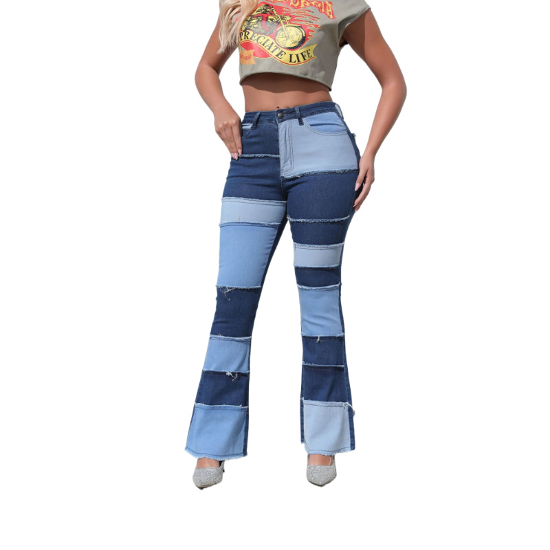 Customized Jeans for Women, Loose, Color-Blocked, High-Waisted, Embroidered, Wide-Leg Long Pants, Factory-Supplied Drawings, Sample Packages, Materials, Trendy