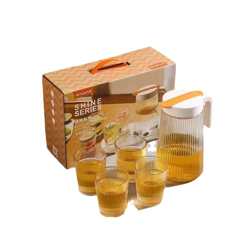 Nine days muguang series five-piece glass water set creative vertical pattern Cup pot large capacity cold water bottle gift wholesale