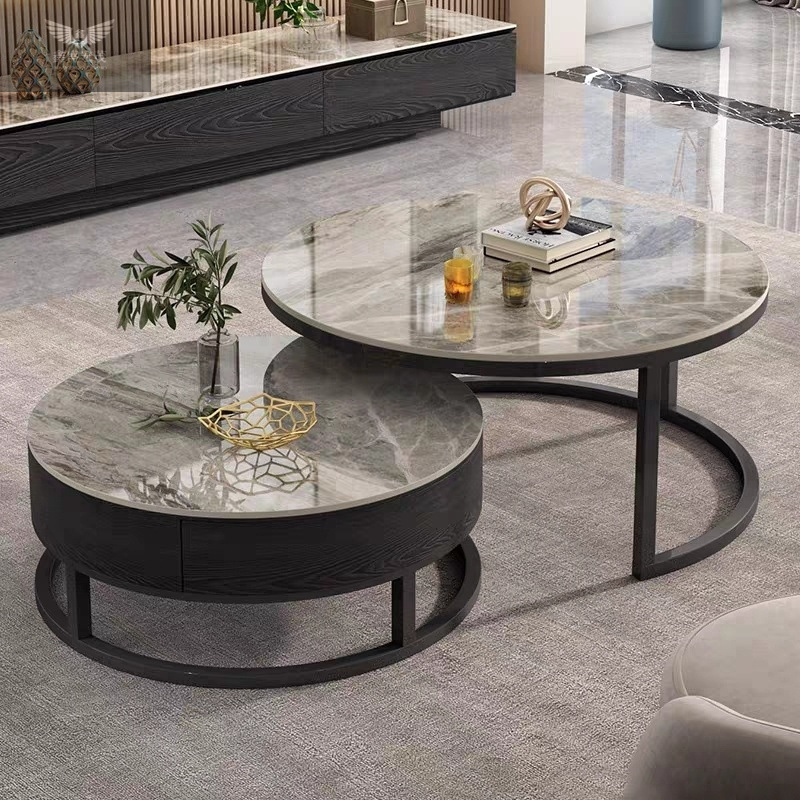 Light Luxury Modern Simple Nordic Light Rock Plate High-end Coffee Table TV Cabinet Combination Household Small Apartment Round Table