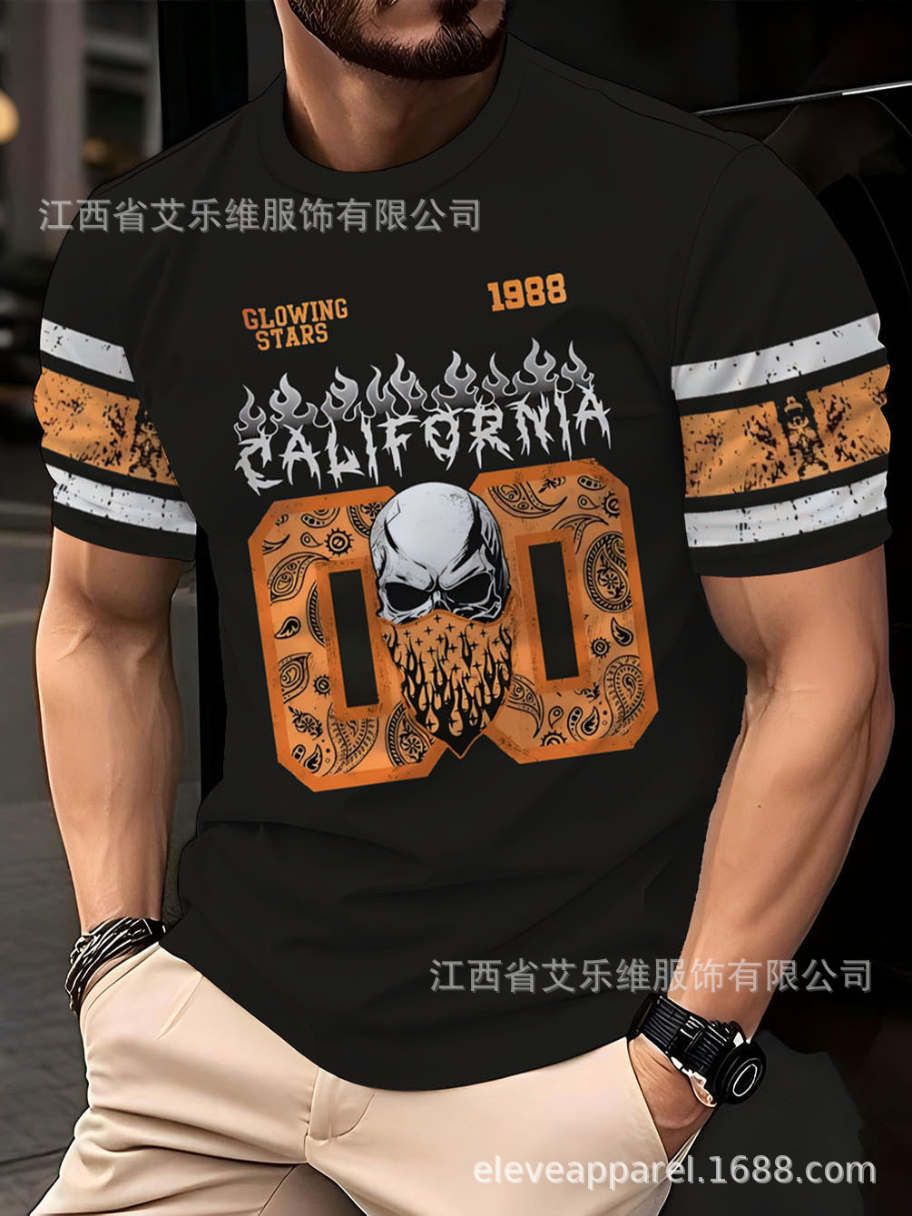 Trendy Men's 3D Printed Round Neck Short-Sleeved T-Shirts, Customized with Pictures, Samples and Codes, Direct Sales from Cross-Border E-Commerce Manufacturers