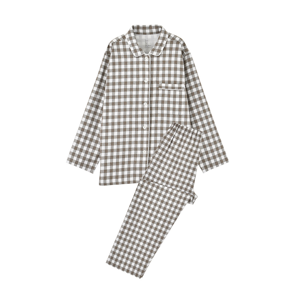Cotton Flannel Pajamas, Unprinted and Side-Seamed, Japanese-Style High-Quality Home Clothes Couple Set 3