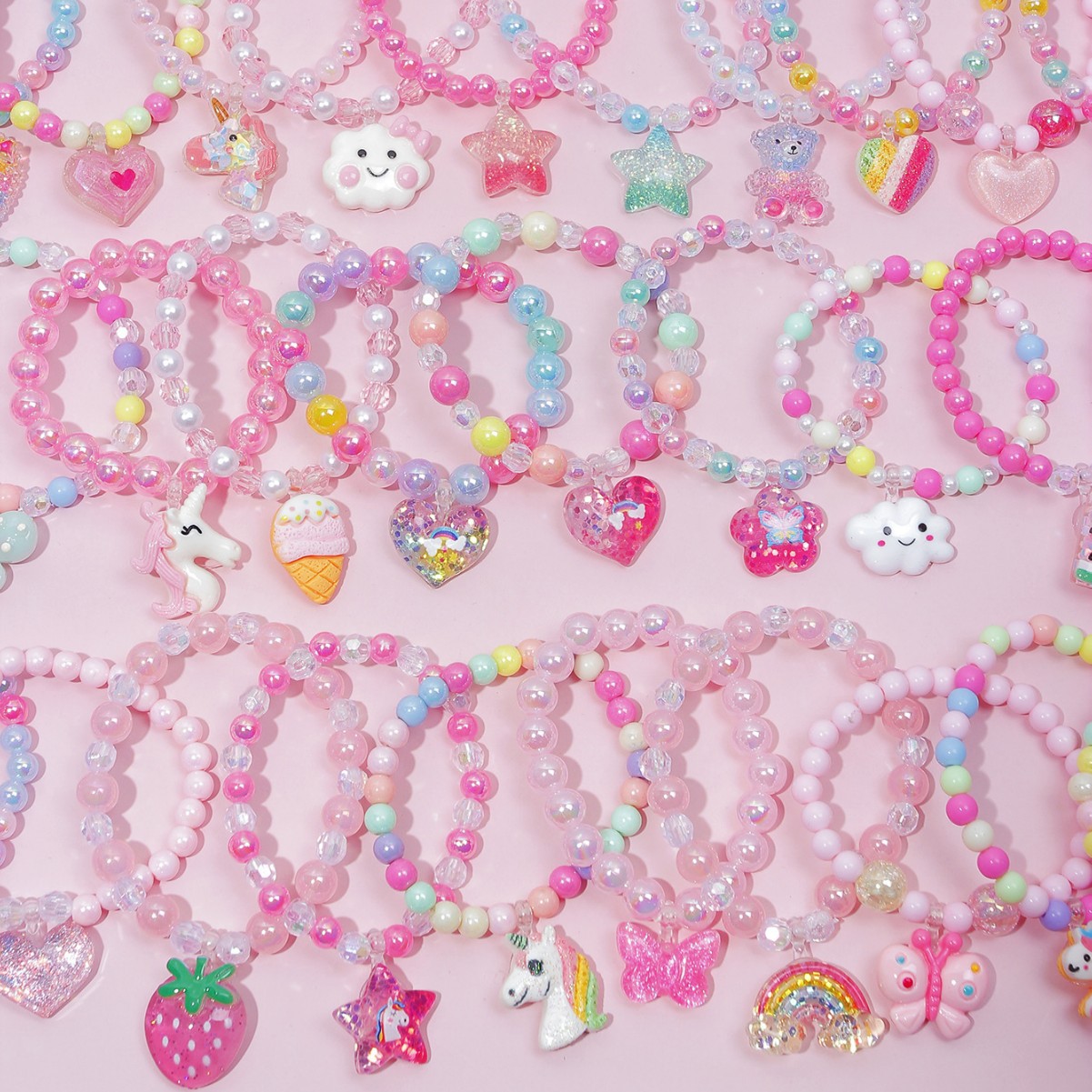 A girl's cute heart unicorn butterfly pendant bracelet charm beaded bracelet cross-border casual gift