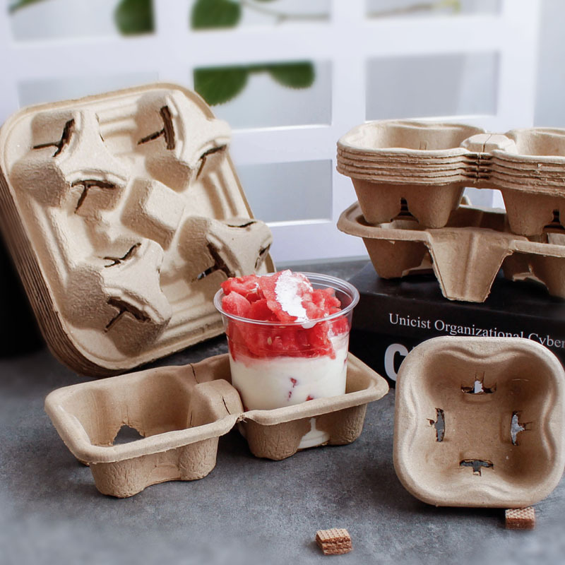 Disposable Pulp Fat Cup Holder Base Doodle Bottle Holder 98 Caliber Milk Tea Beverage Coffee Takeaway Packing Cup Holder