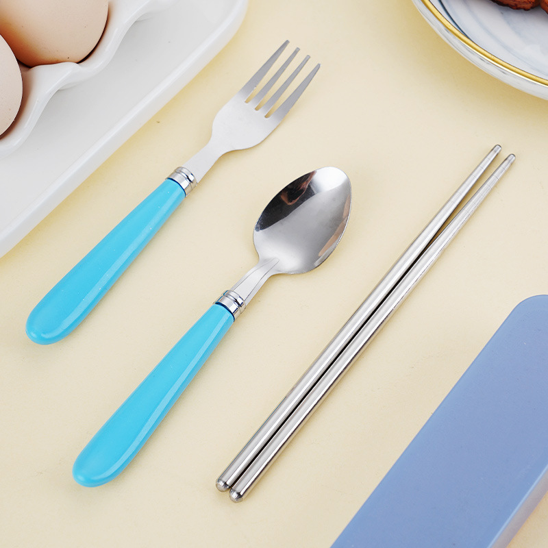 Portable Tableware suit Three-Piece Set Stainless Steel Spoon Chopsticks Fork Internet Popular Adult Tableware Gift for Students and Children