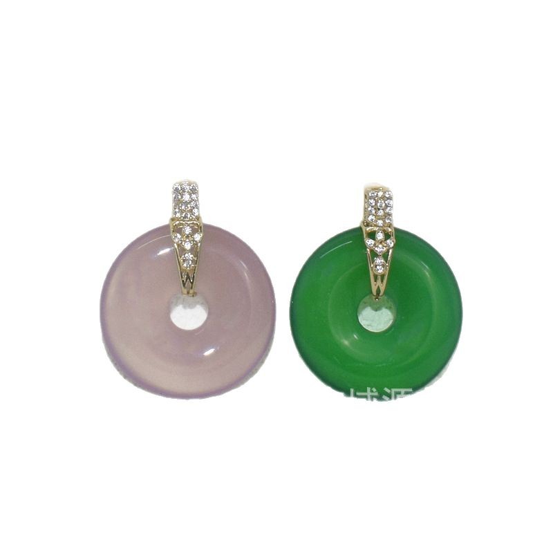 S925 sterling silver natural green chalcedony pendant retro light luxury powder safe buckle white agate clavicle chain factory wholesale