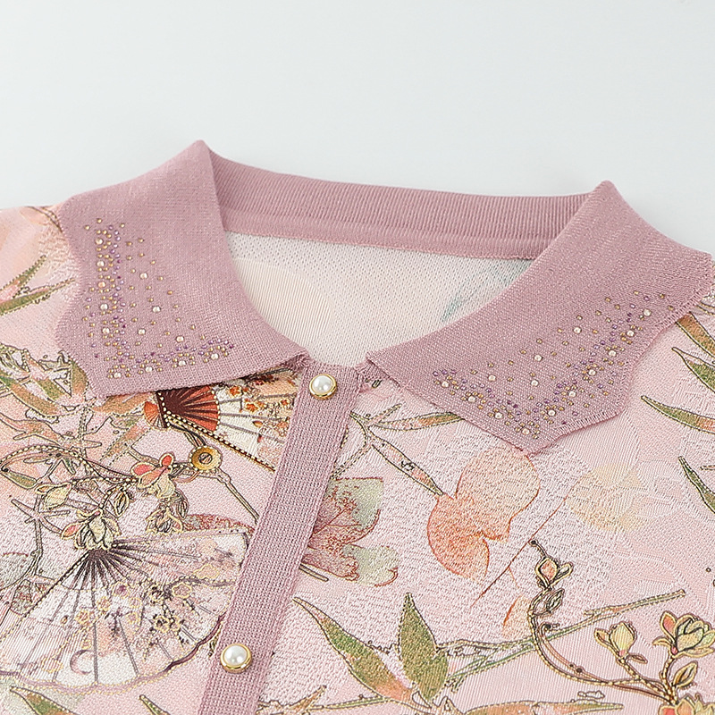 Mom's New Spring Wear Thin Knitted Small Shirt for Middle-aged and Elderly People's Western Style Spring and Autumn Pullover Ice Silk Nine-point Sleeve Top