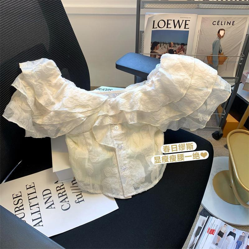 Французская рюшевая блузка на одно плечо для женщин, летние летящие рукава, подчеркивающие талию, обтягивающая блузка, короткий стиль, элегантный топ