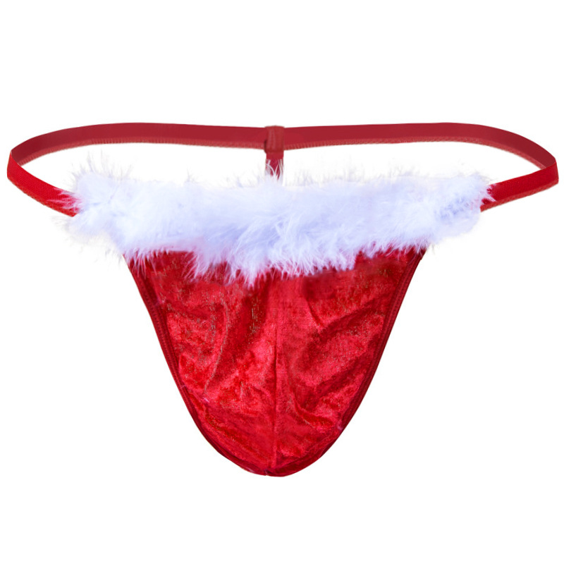 CLEVER-MENMODE cross-border Men's Christmas spoof sexy underwear T pants underwear plush cloth thong
