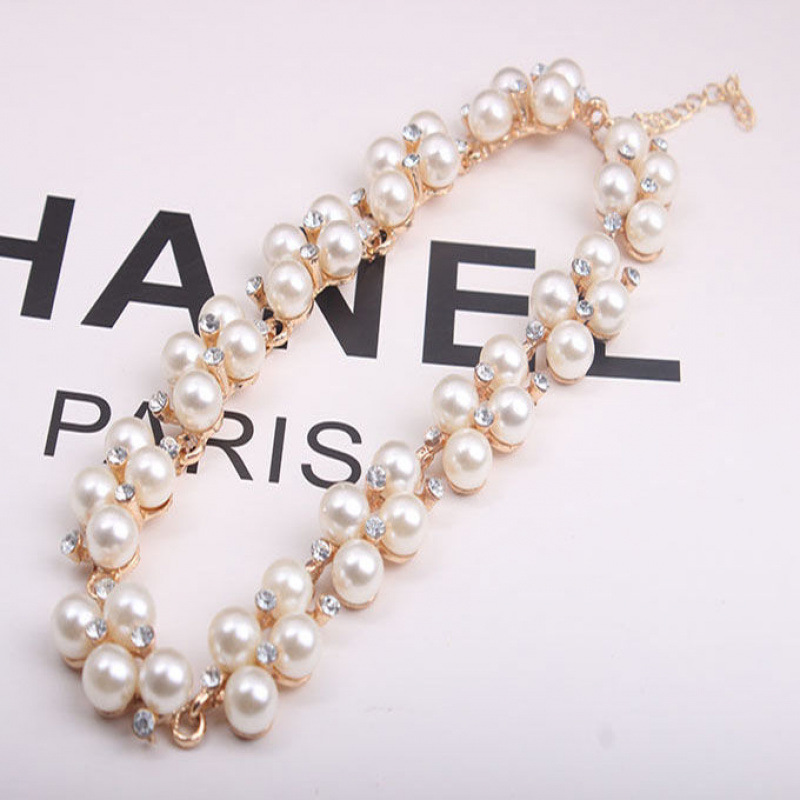 Authentic European and American Pearl Rhinestone Short Collarbone Necklace Earrings Three-piece Set South Korea All-match Women's Pendant genuine goods