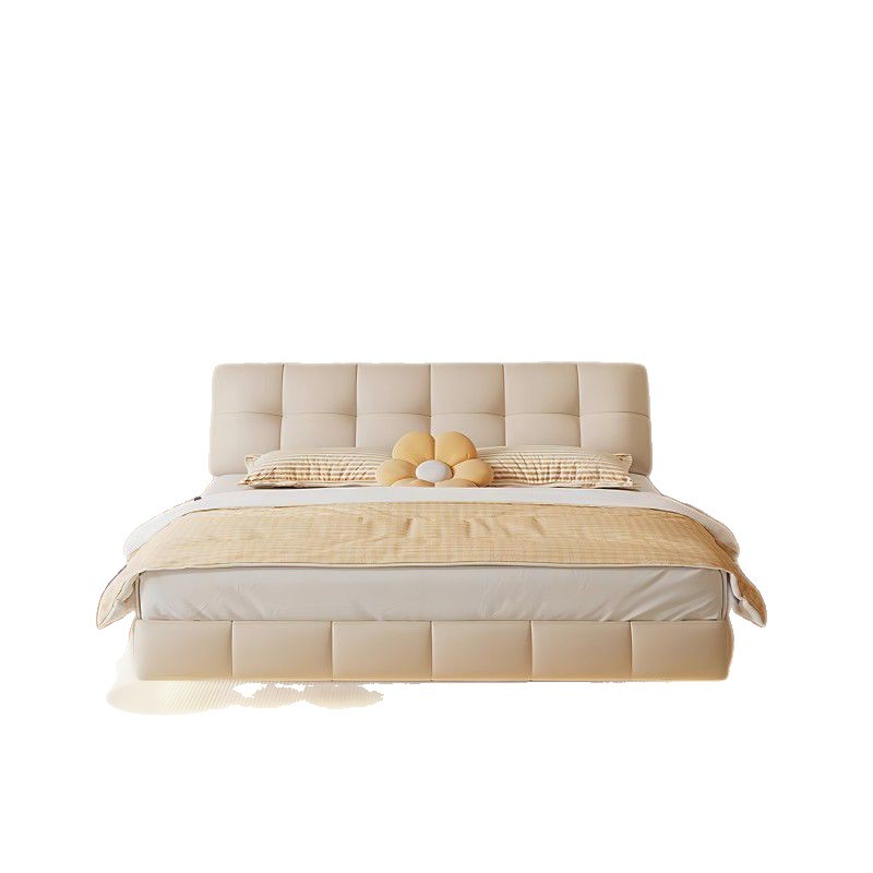 Cream Style Bedroom Furniture Set Suspended Bed 1.5m Leather Bed 1.5m Double Master Bedroom Bed Home Storage Bed
