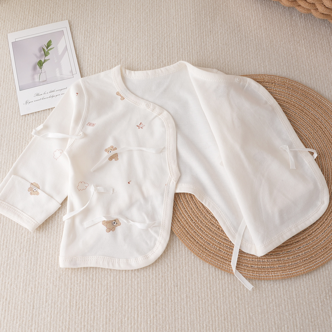 Baby Half-back Lace-up Spring and Autumn Pure Cotton Newborn Monk Suit Boneless Dig-back Top Baby Four Seasons Clothes