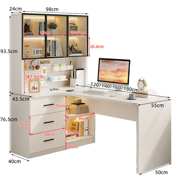 Study Set of New Simple Desks for Home Bedroom Study Storage Floor-Standing Wall Bookshelf Desk Combination
