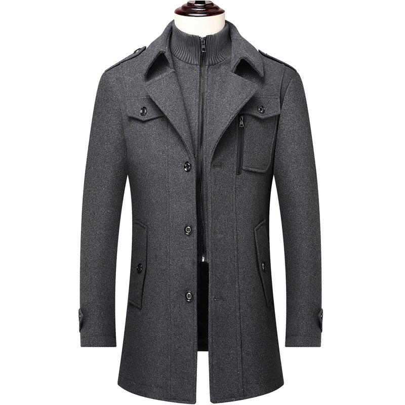 2023 Cross-Border Men's Mid-Length Woolen Woolen Outwear Thickeneded Jacket for Men