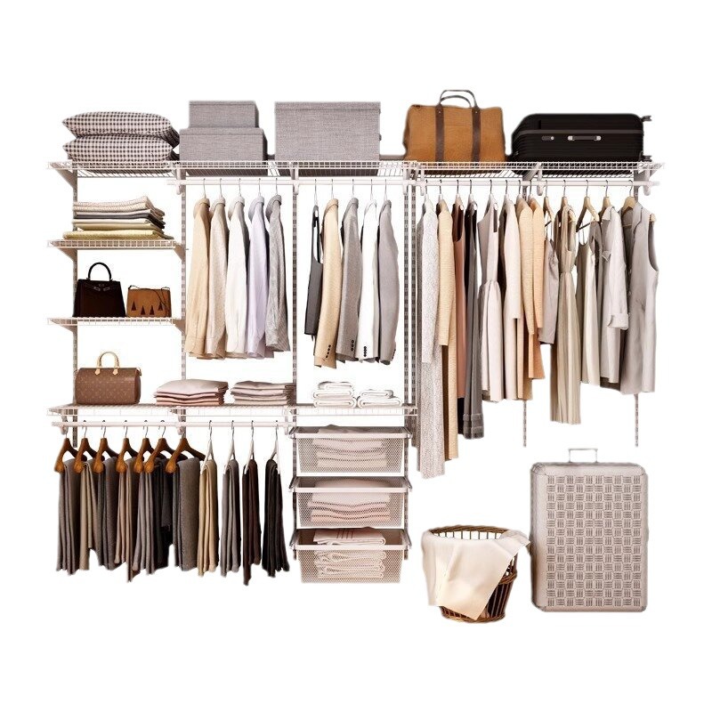 Open-Style Wardrobe for Home Bedroom, Hanging Clothes Rack, Storage, Simple Modular Metal Wardrobe, Rental Room Closet