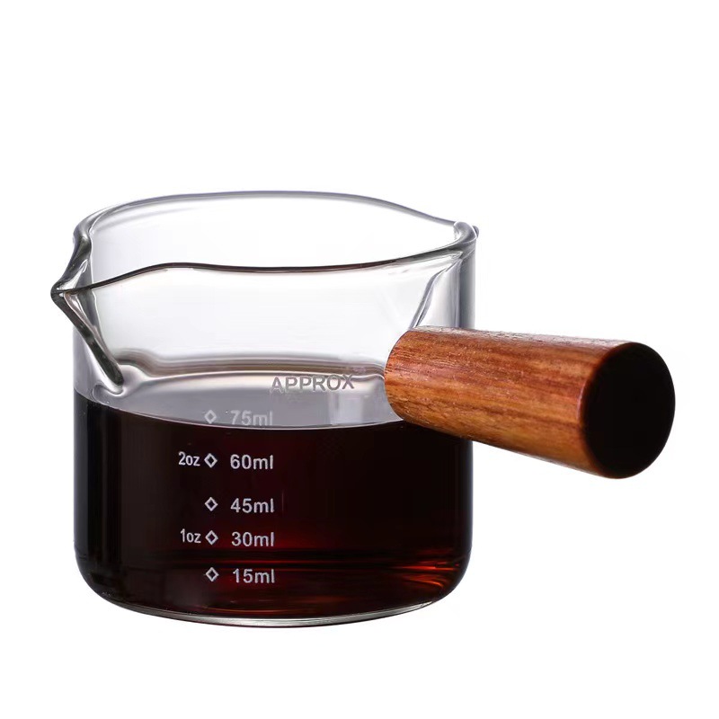 High Borosilicate Glass Small Milk Cup Household Scale Ansi Cup Mini Coffee Cup Wooden Handles Milk Jar Glass Measuring Cup
