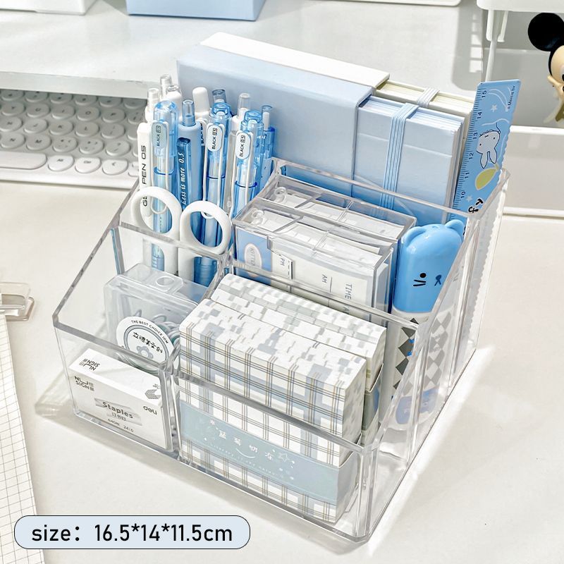 Transparent acrylic desktop pen holder large capacity student note storage box office desk storage rack organizing box