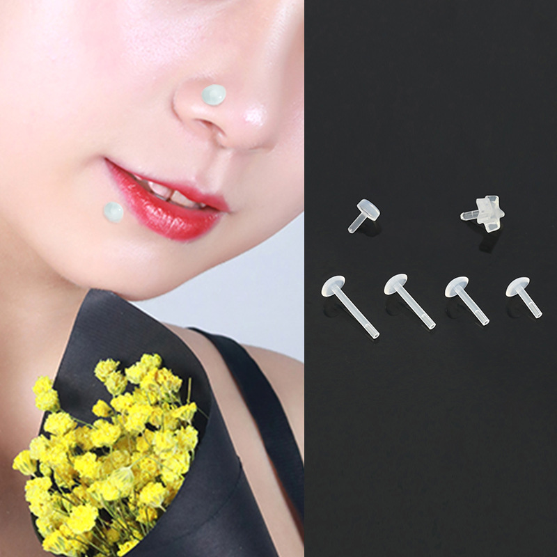 Transparent Replacement Nail Lip Nail Holed European and American Lip Ring Nail Wine Nail Personalized Nose Nail Perforated Piercing Trendy Jewelry