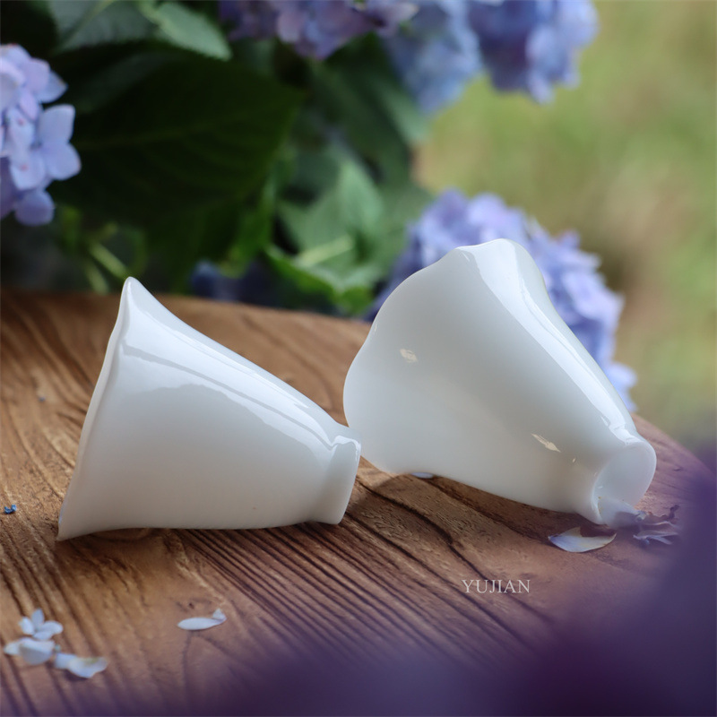 Dehua Ice Handmade Flower Mouth Tea Cup Kung Fu Tea Set Tea Tasting Cup Universal Single Cup Fragrance Cup White Porcelain Fragrance Cup