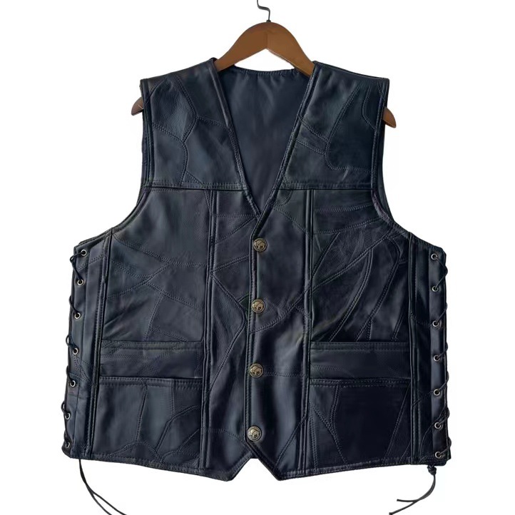 Classic Motorcycle Leather Vest, Men's Vest, Genuine Leather Vest, Cycling Vest, Clean Goatskin Splicing