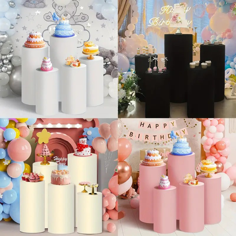 Cross-Border Wedding Cylindrical Dessert Table Cloth Set Cake Shop Wedding Dessert Solid Color Table Set Decorative Cloth Cover