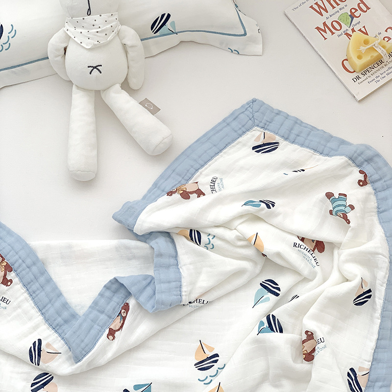 Four-Layer Bamboo Fiber Gauze Cover Blanket Summer Air-conditioning Blanket Children's Summer Cool Quilt Thin Small Blanket Baby Nap Blanket