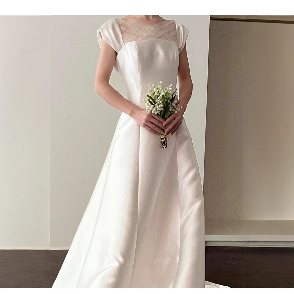 Korean Style White Light Wedding Dress 2025 New Simple Satin Small Tail Out Yarn Birthday Banquet Evening Dress