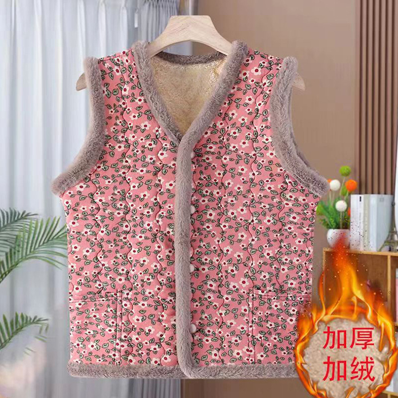 Net red explosions women's cotton-padded fur collar fur coat small floral thickened fleece-lined warm cotton vest mother wholesale