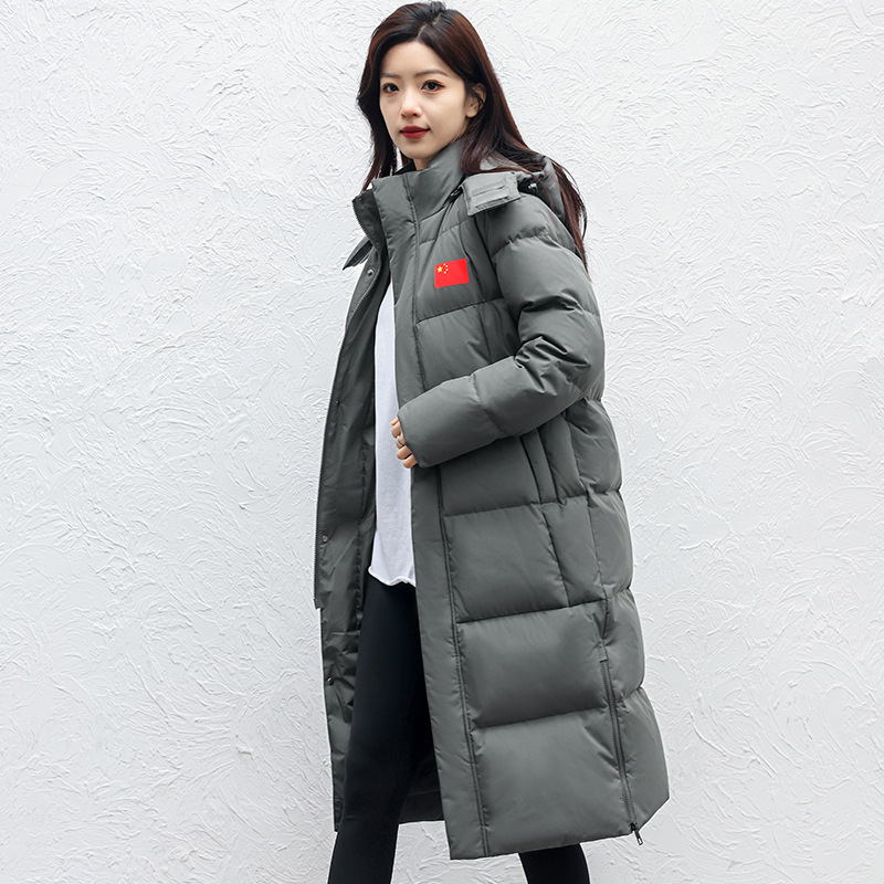 Chinese team sports fleece-lined white duck down over the knee training winter white duck down men's football basketball down jacket overcoat