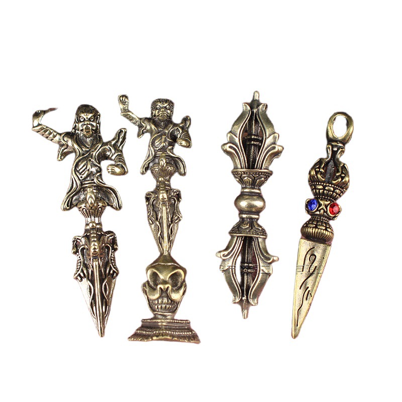 Brass Vintage Dressed Xizang Tantric Instrument Large Vajra Pestle Treasure Pestle Angry Lotus Master Demon-lowering Pestle Ornaments