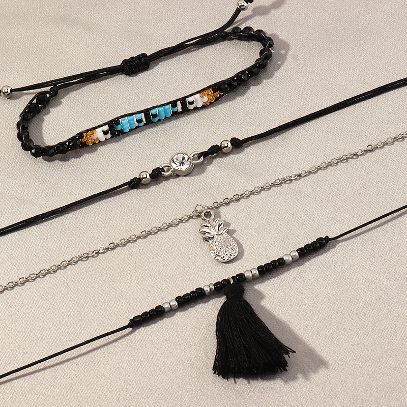 Cross-border Spring New Foot Simple Instagram Style Pineapple Pendant Blue Black Tassel Children's Foot Chain Set