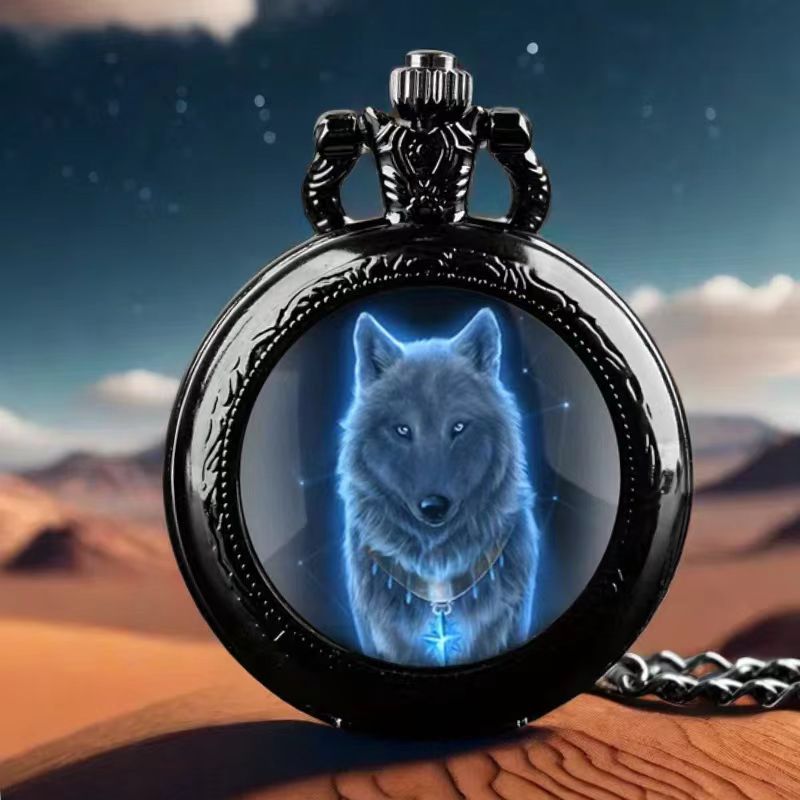 Color Pattern Medium Pocket Watch Vintage Flip Cover Decorative Necklace Watch Personalized Trendy Quartz Watch Cross-border for Men and Women Students