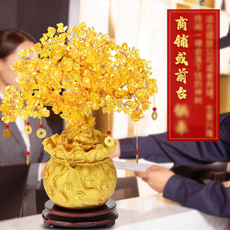Factory direct Wholesale natural crystal fortune tree money bag tree fortune tree business craft gift ornaments