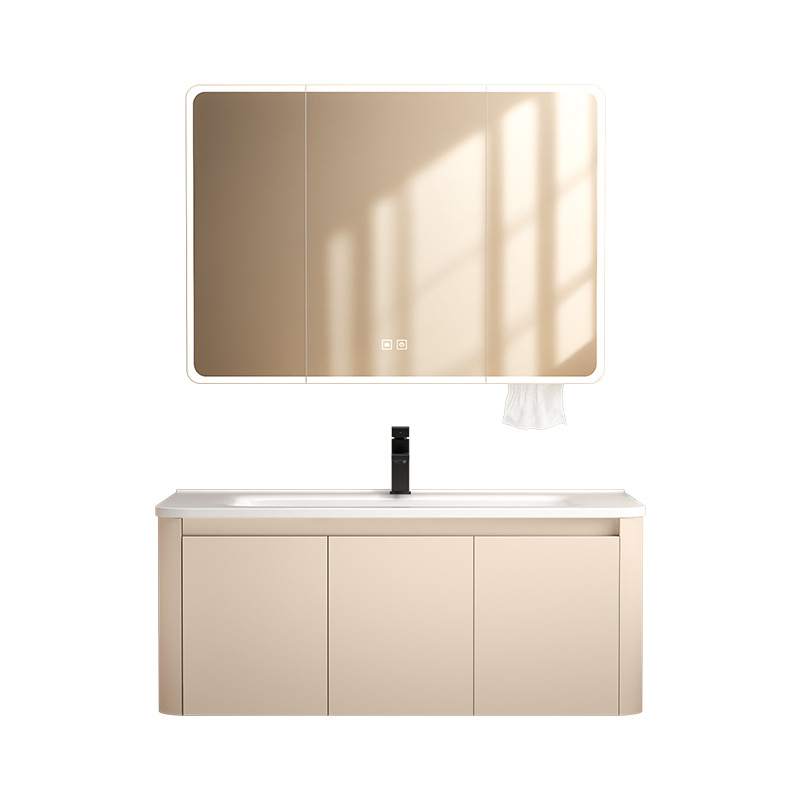 Cream Style Space Aluminum Bathroom Cabinet Washbasin Cabinet Combination Bathroom Ceramic Integrated Washbasin Washbasin Surface