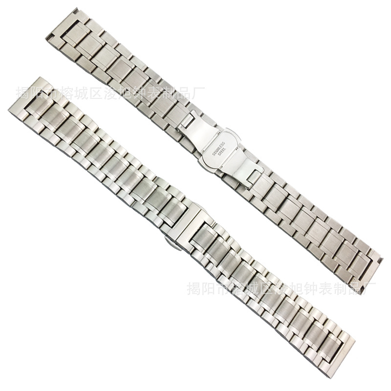 Suitable for Solid Watch Strap Steel Strap Substitute Famous Craftsman Five-Bead Butterfly Buckle Vacuum Electroplating Men's and Women's Watch Chain Flat Mouth Arc Mouth
