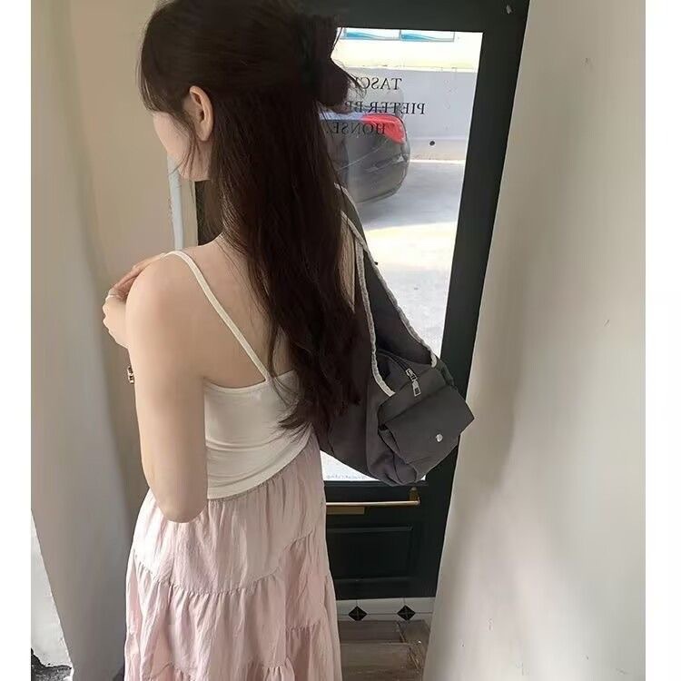 25 New Camisole Girl's Inner Wear Outer Wear Virtue Pull One-piece with Chest Pad Solid Color Slim-fit Slimming Top for Women