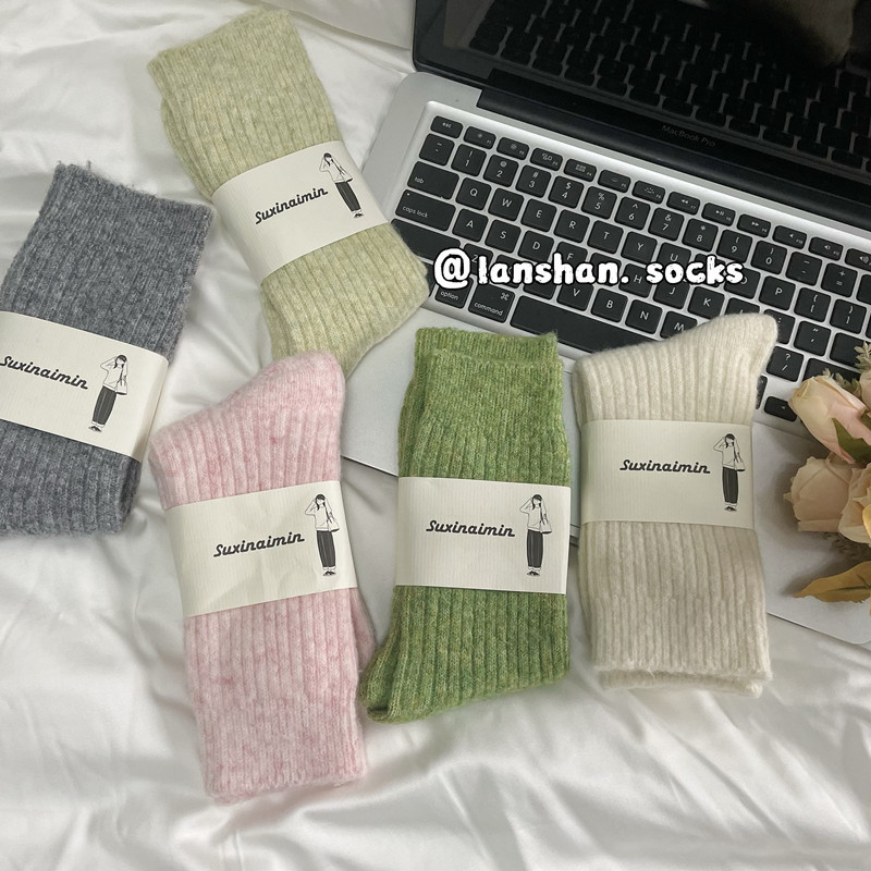 Новые толстые шерстяные носки с тонкой полоской, корейский стиль, теплые мягкие носки до середины икры для женщин, стиль Ins