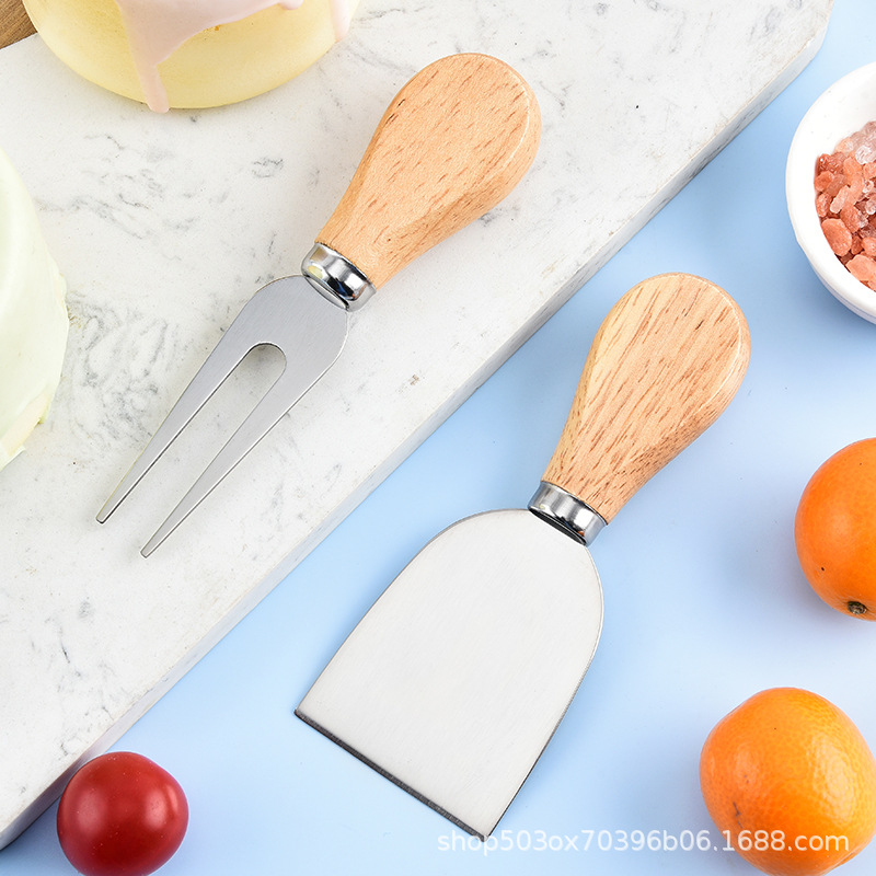 Factory spot stainless steel cheese knife acacia wooden handle cheese knife pizza knife cheese butter knife gift box set cross