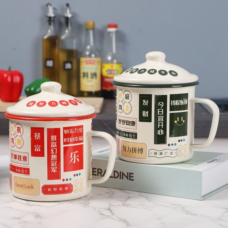 Улучшенная эмалированная кружка с крышкой, большая емкость