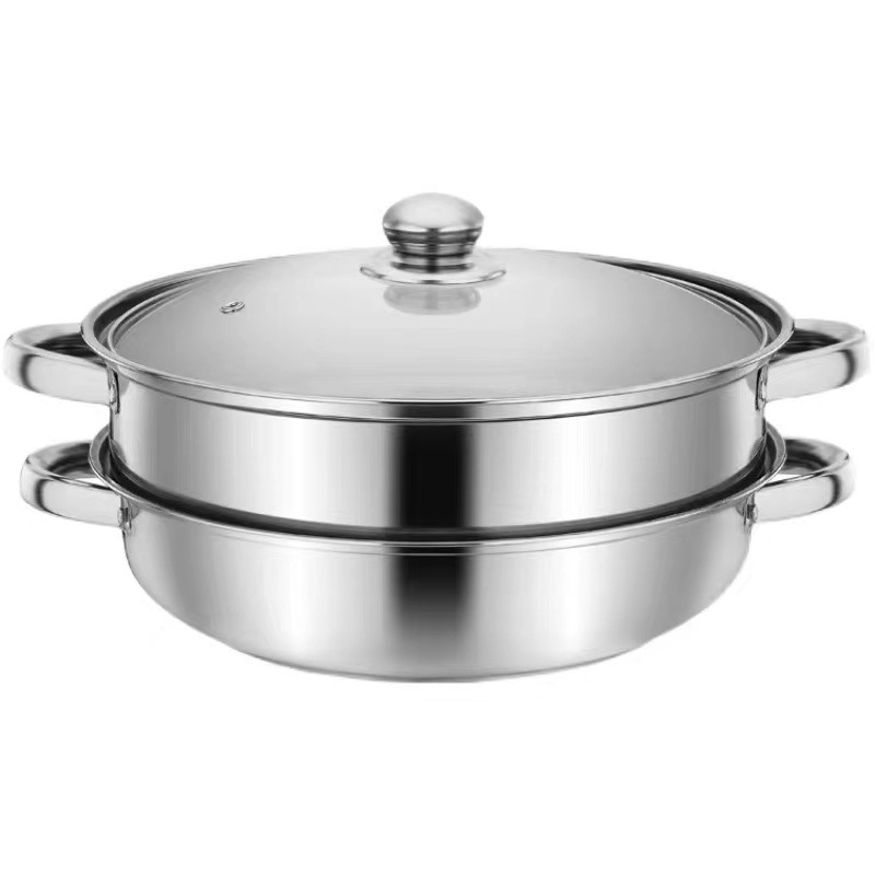 Stainless steel double-layer steamer soup steaming dual-purpose pot soup steaming combination lid with steamer stainless steel hot pot gift