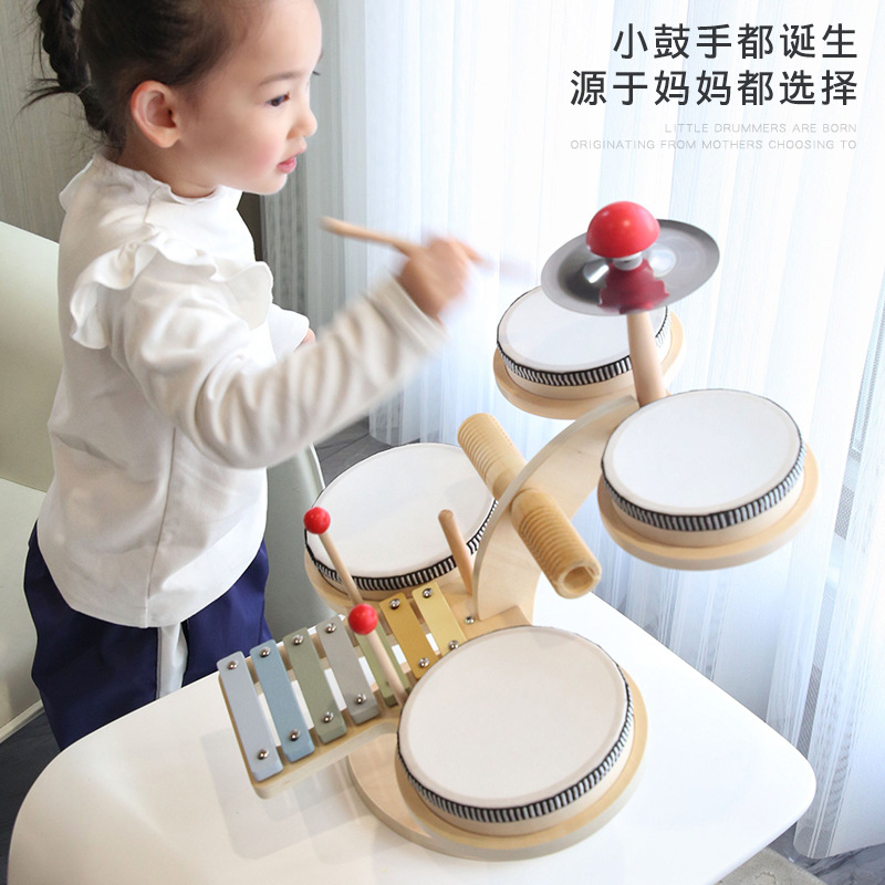 Cross-Border Children's Wooden Early Education Kindergarten Baby Desktop Multi-Functional Percussion Instrument Drumming Educational Toy