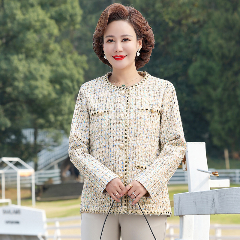 Mother's Spring and Autumn 2025 Coat Women's Middle-aged and Elderly New Spring and Autumn Round Neck Loose Western Style Top Coat