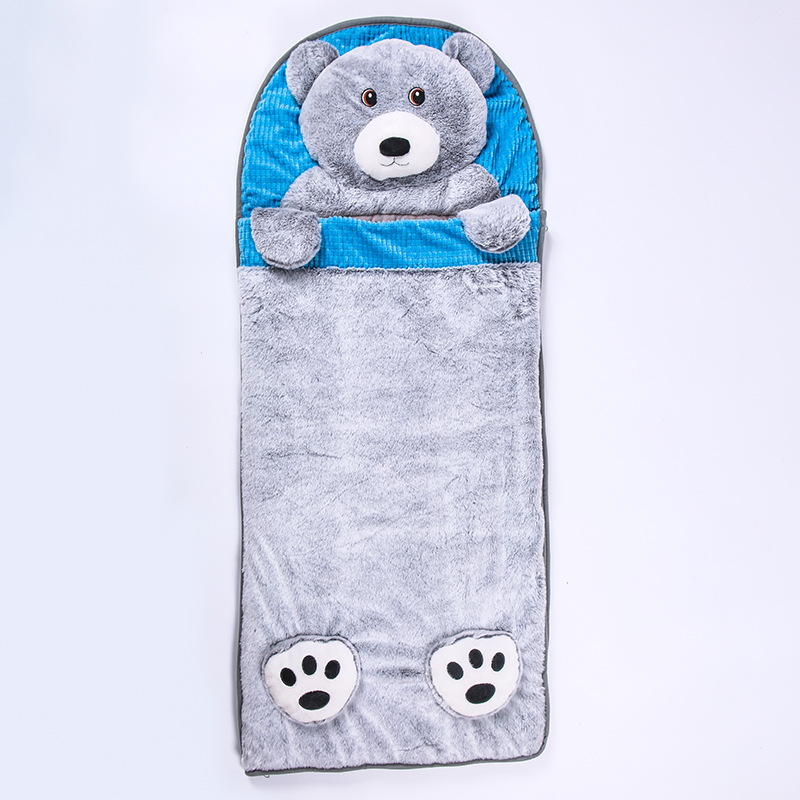 2024 Cross-Border Children's Sleeping Bag Polar Bear Cartoon Flannel Warm and Thickened Nap Anti-Kick Quilt with Soft Zipper
