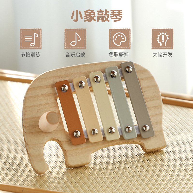 Интерактивный перкуссионный инструмент 5-тональный детский слон стучащий пианино кросс-бордерное образовательное музыкальное раннее образование деревянная игрушка