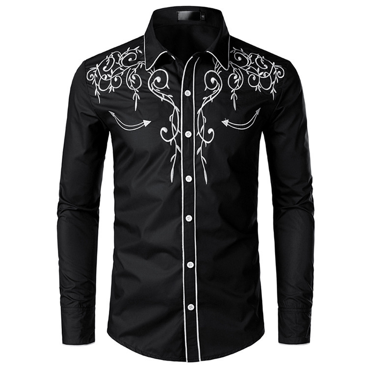 2025 Cross-Border Supply Fashion Embroidered Shirt American Western Style Shirt Western Denim Embroidered Lining