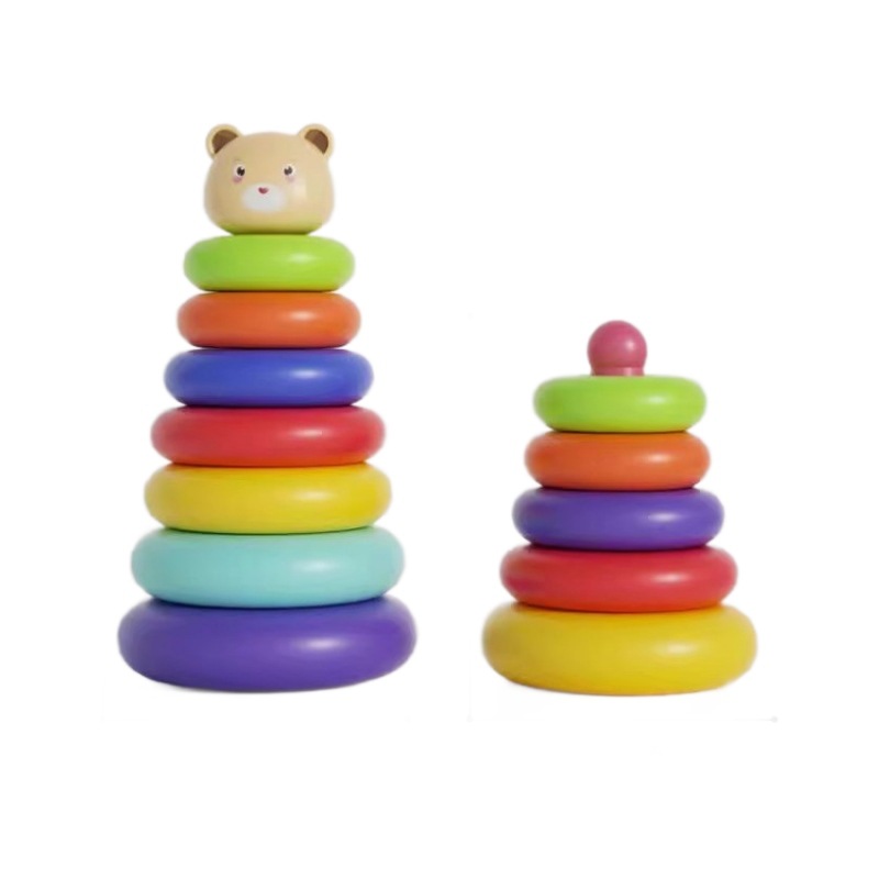 Children's Educational Rainbow Tower Ring Toy Early Education Educational Toy for 1 to 2 and a Half Year Old Infants and Babies, Spinning Ring Toy